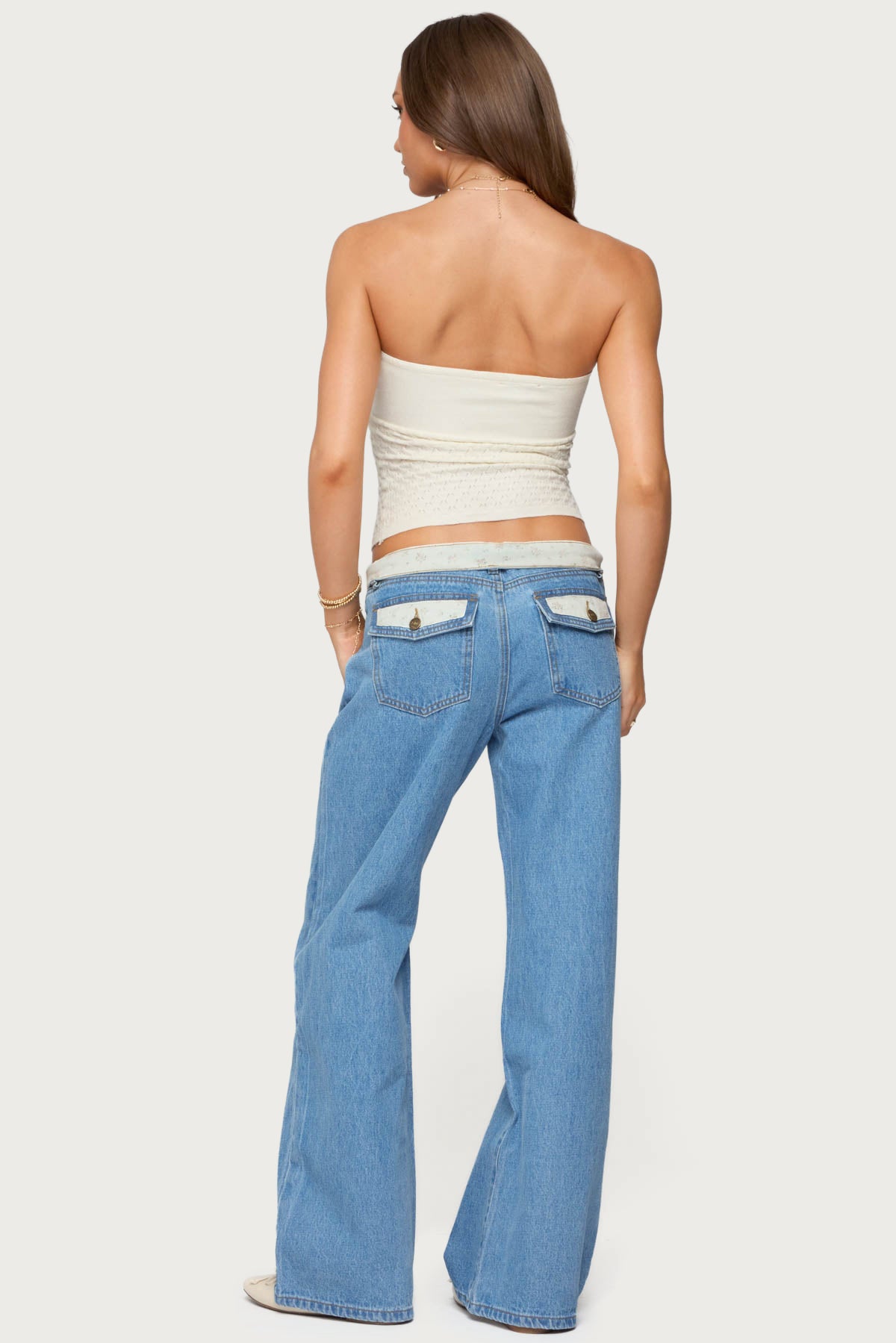 Floral Foldover Low Rise Jeans - Image 4