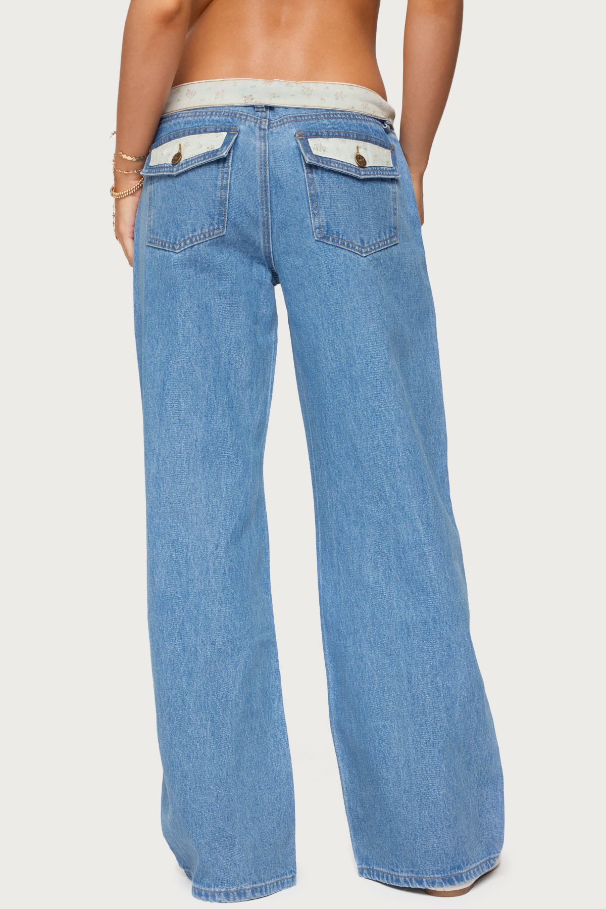 Floral Foldover Low Rise Jeans - Image 5