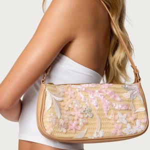 Sequin & Embroidered Straw Bag