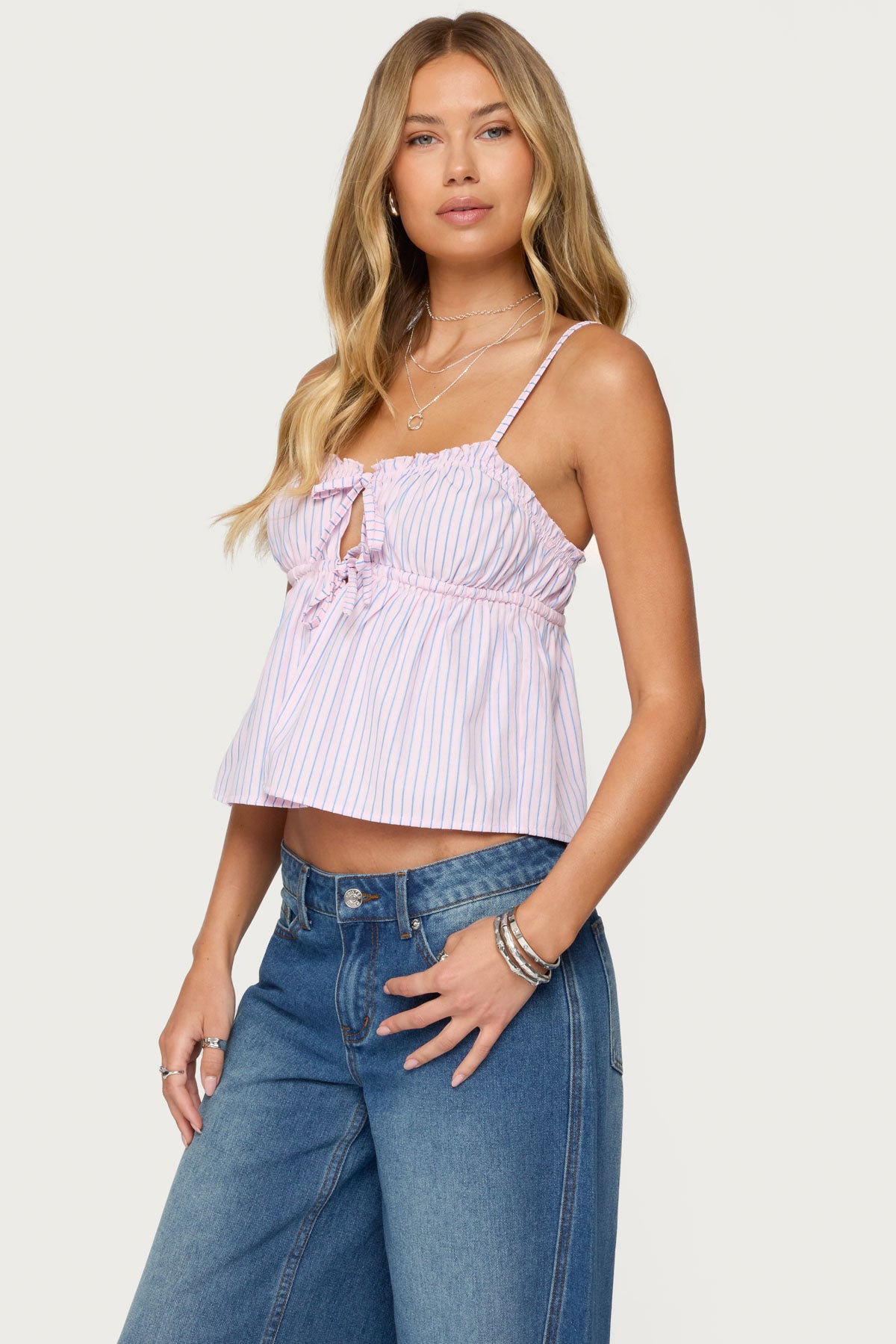 Avenly Striped Tie Front Babydoll Top - Image 3