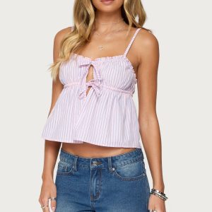 Avenly Striped Tie Front Babydoll Top