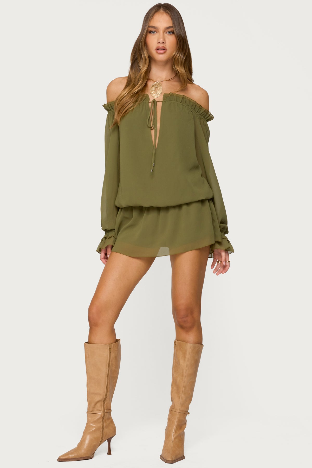 Delphine Off Shoulder Chiffon Romper - Image 3