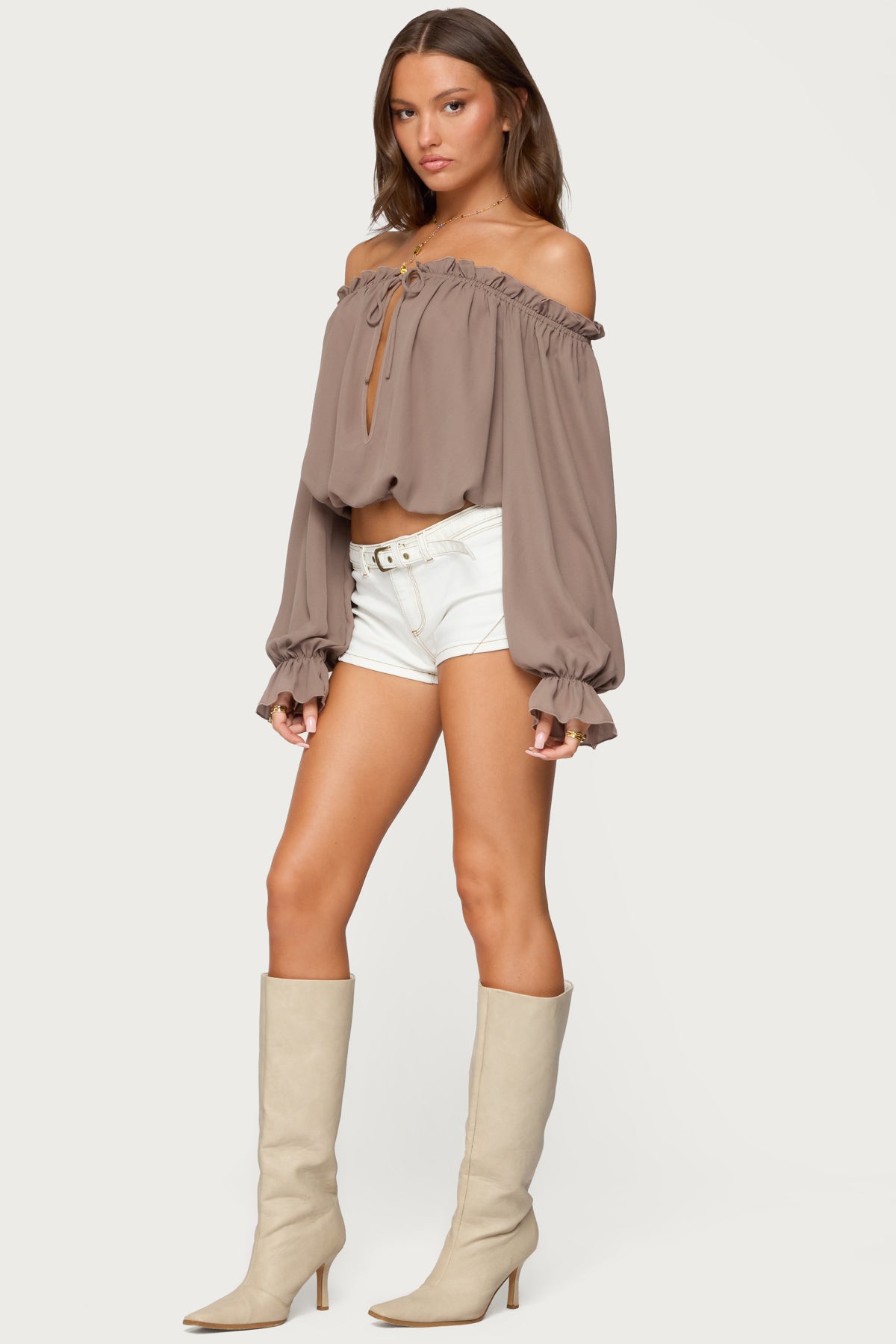 Juna Off Shoulder Ruffle Chiffon Top - Image 4