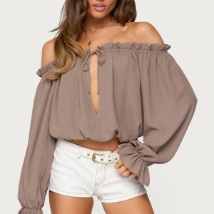 Juna Off Shoulder Ruffle Chiffon Top