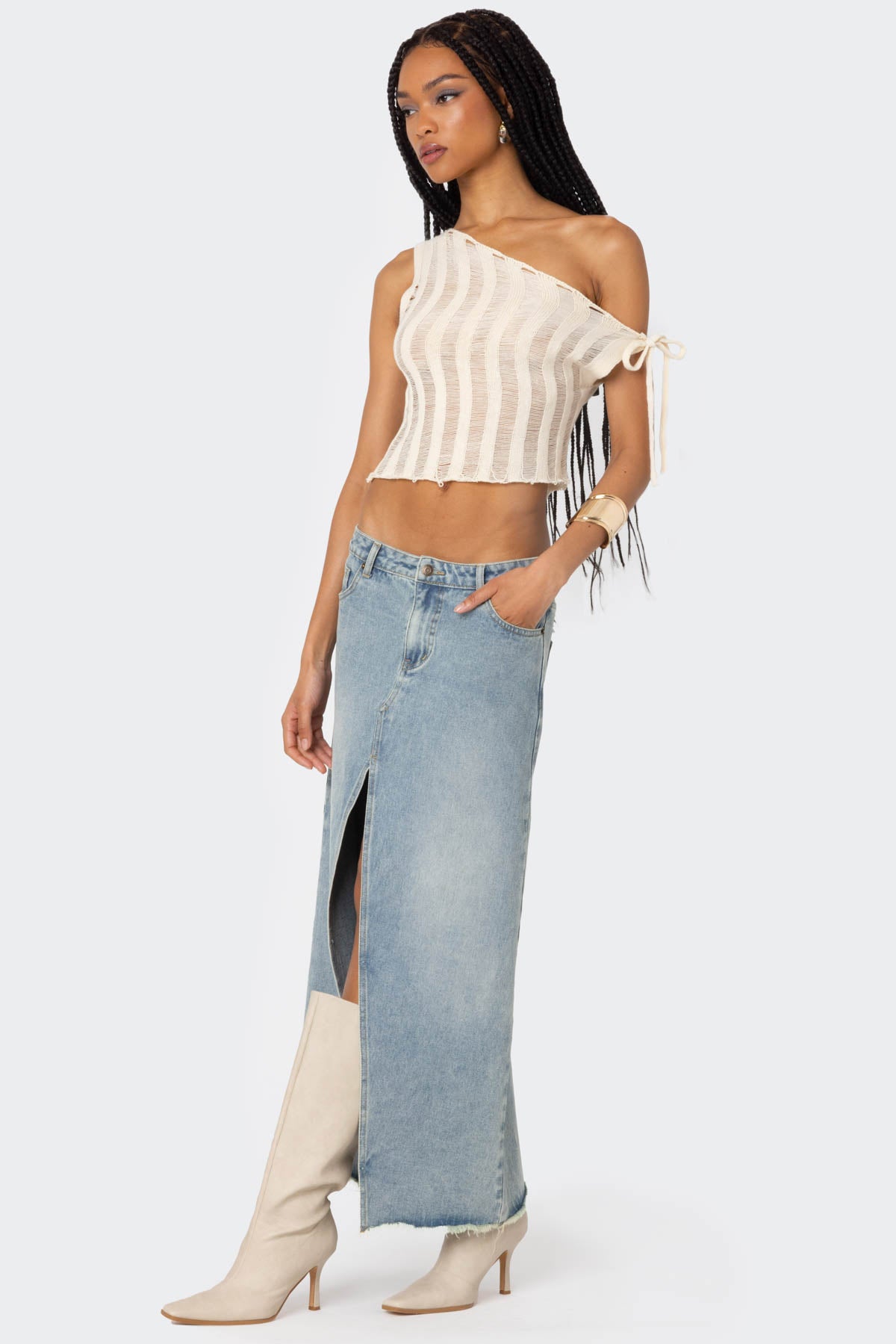 Tamra Sheer Knit Asymmetric Top - Image 4