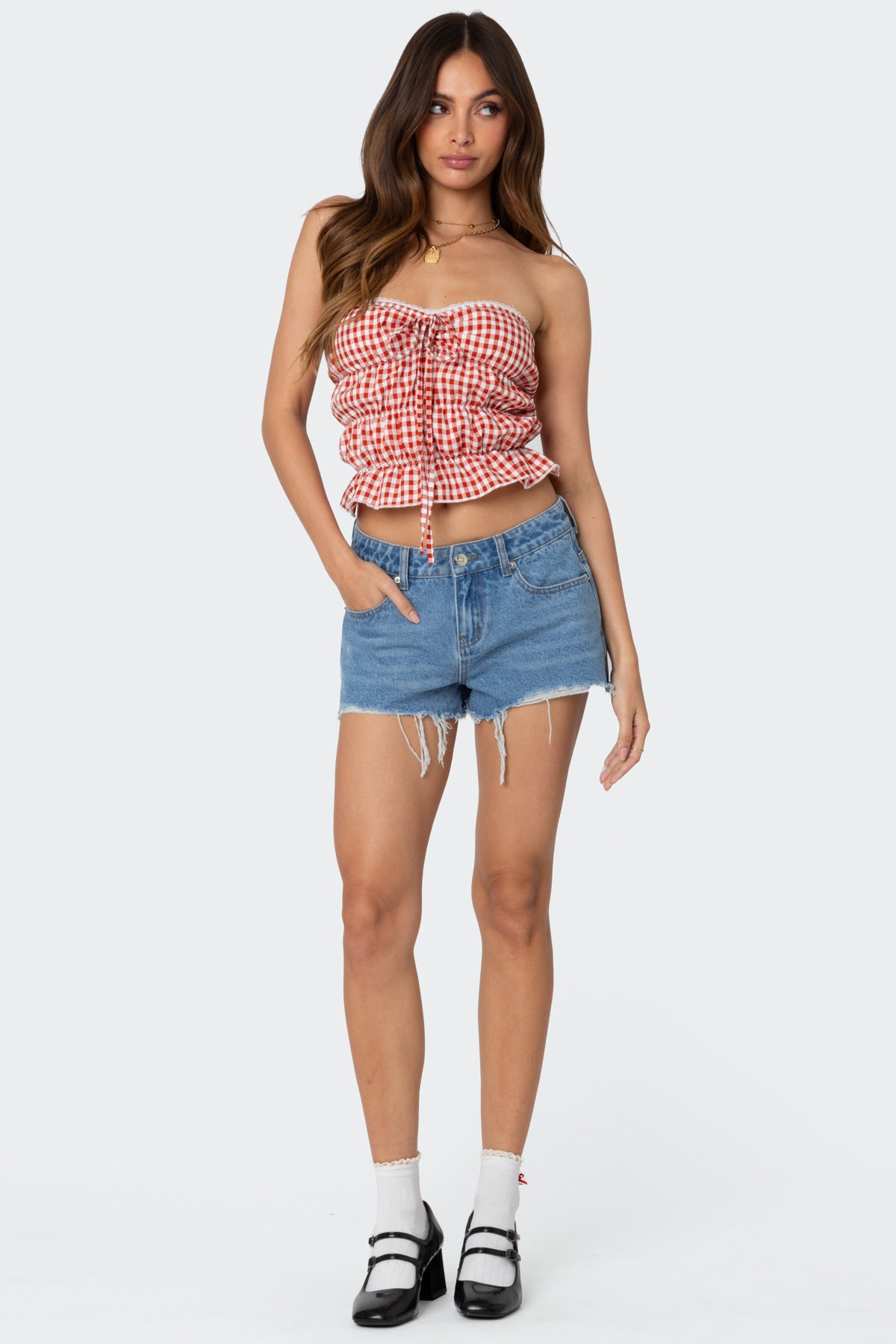 Lanna Gingham Elastic Scrunch Top - Image 5
