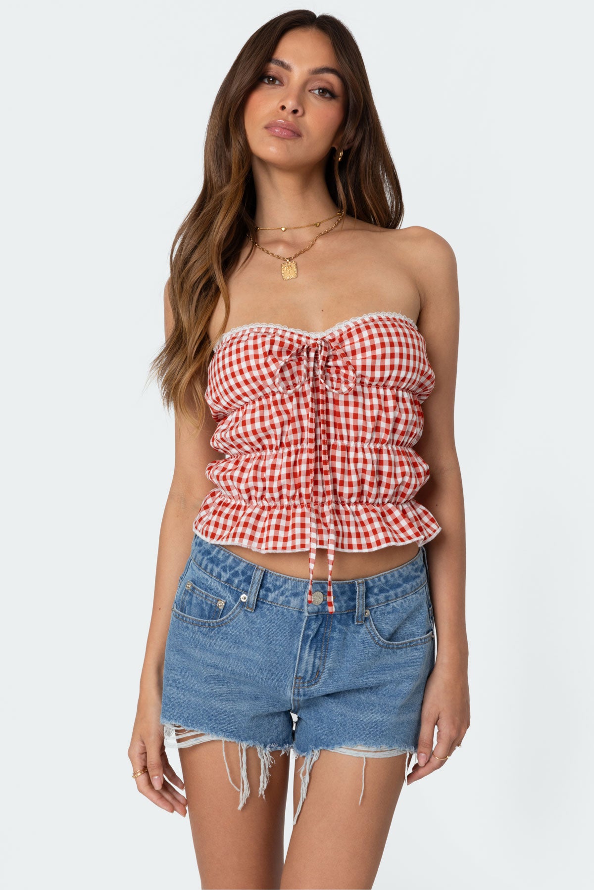 Lanna Gingham Elastic Scrunch Top - Image 3