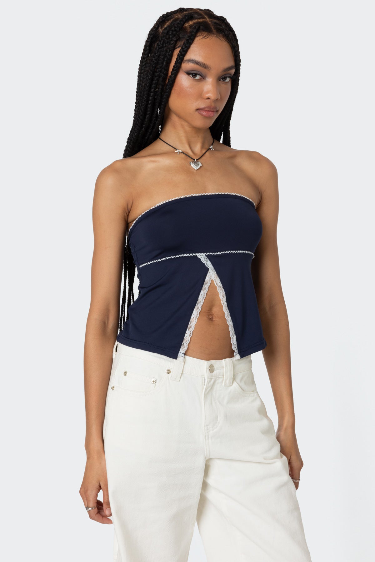 Lace Trim Split Front Tube Top - Image 3