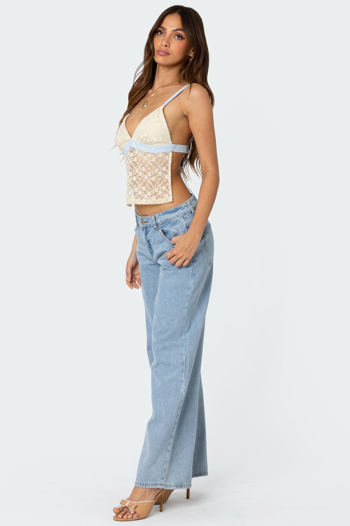 Sheer Lace Open Back Tank Top - Image 3