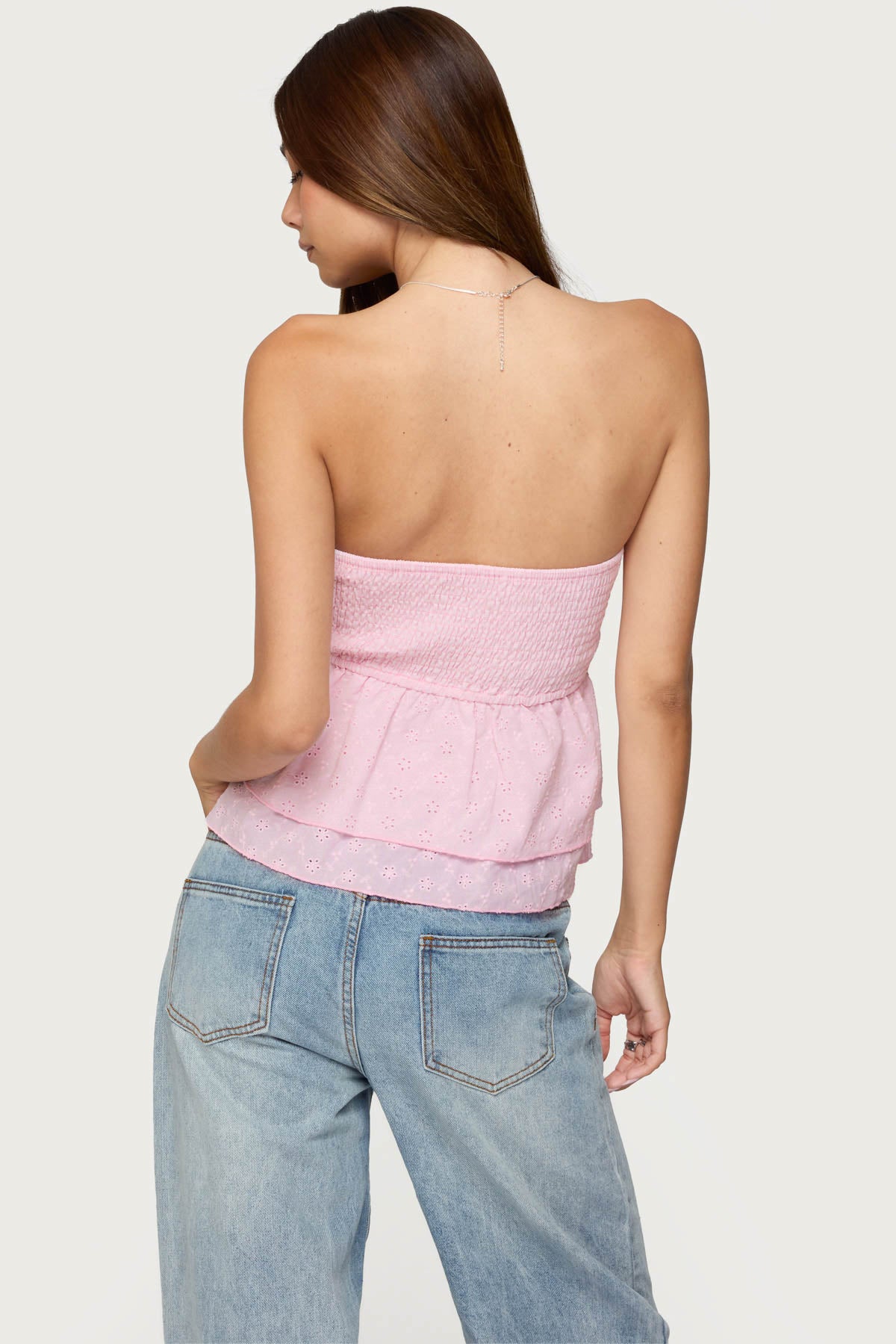 Toria Ruffled Eyelet Strapless Top - Image 3