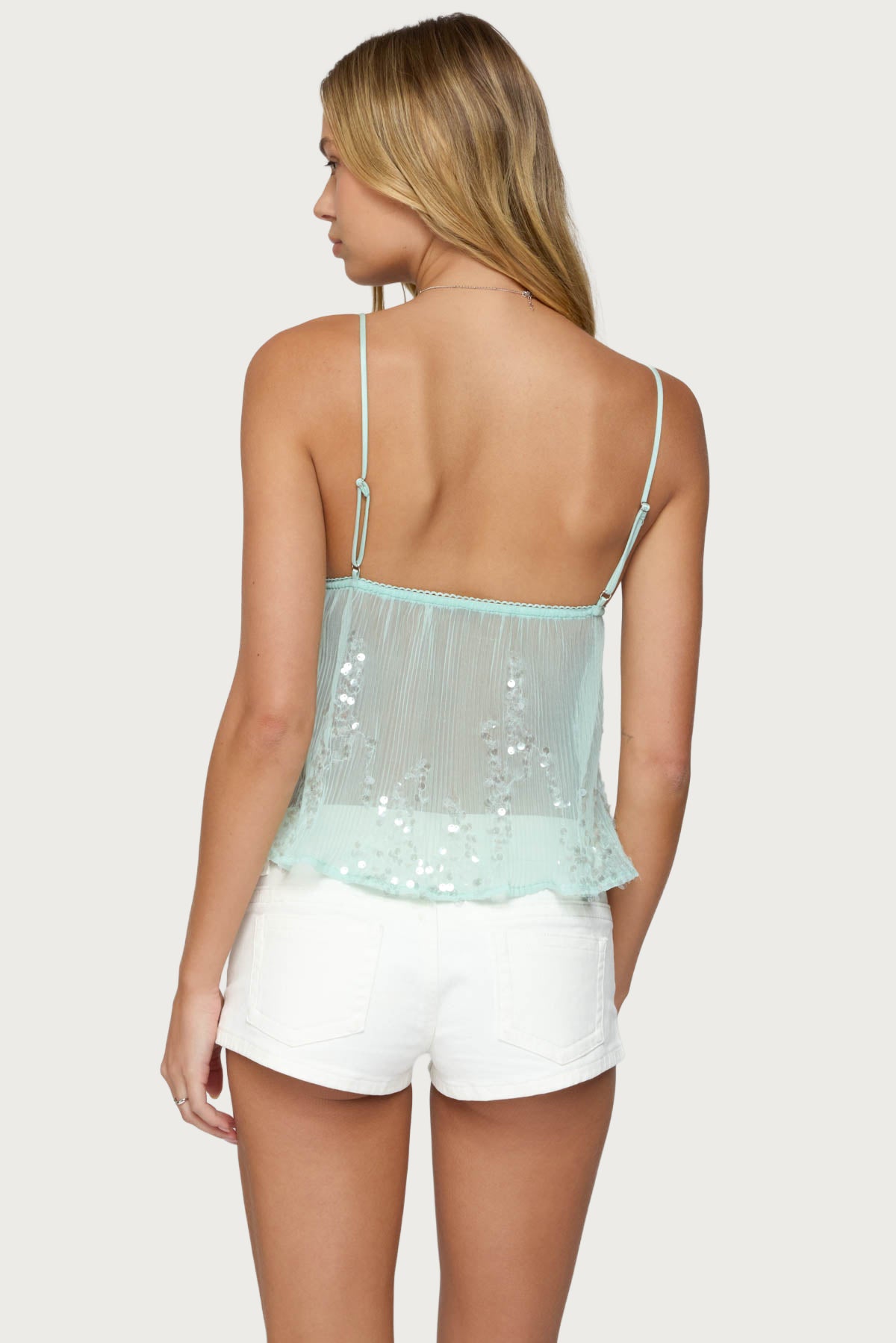 Sequin Sheer Mesh Babydoll Top - Image 5