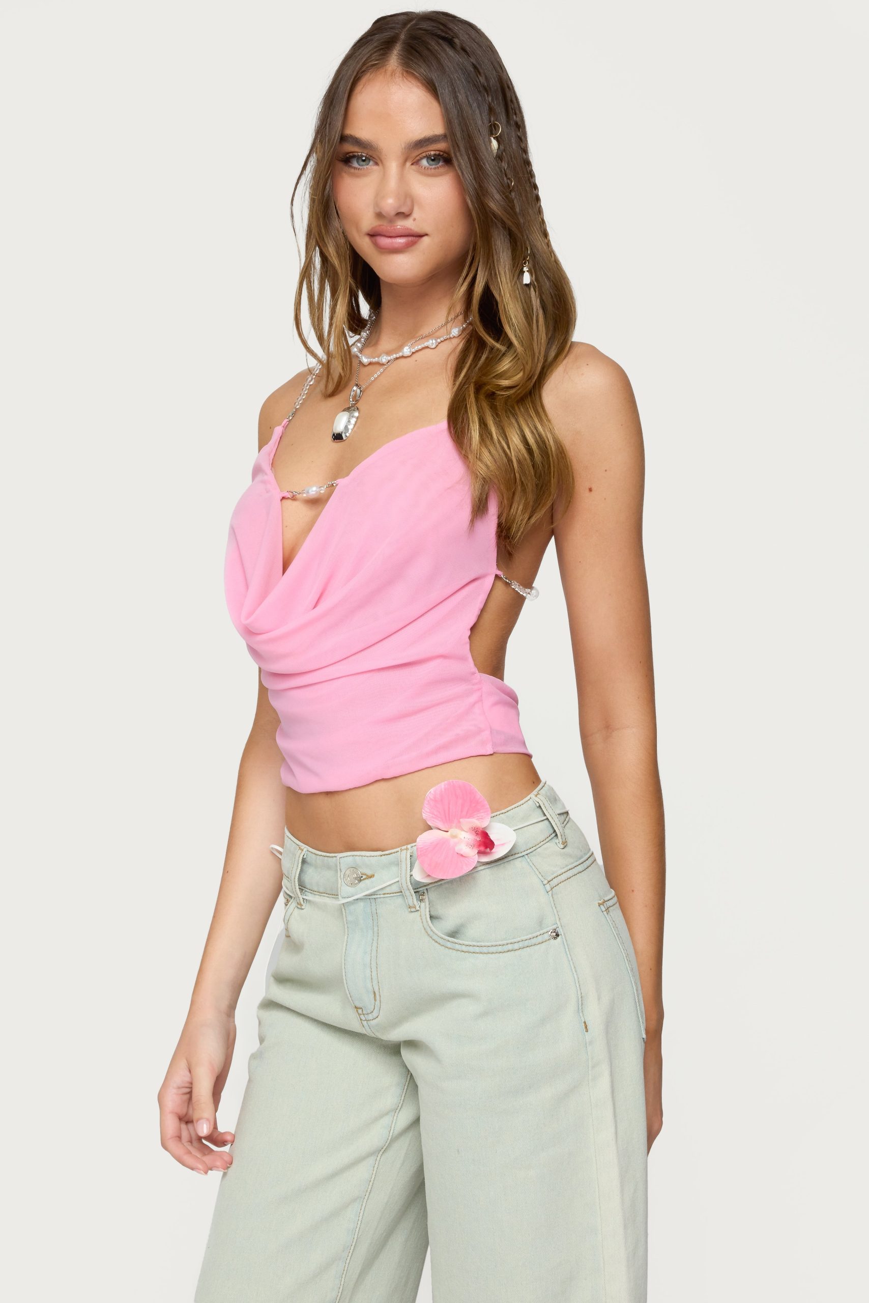 Beaded Deep Cowl Neck Backless Top - Image 5