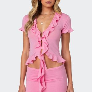 Loullie Split Front Ruffled Top