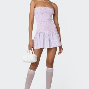 Striped Scrunch Strapless Mini Dress