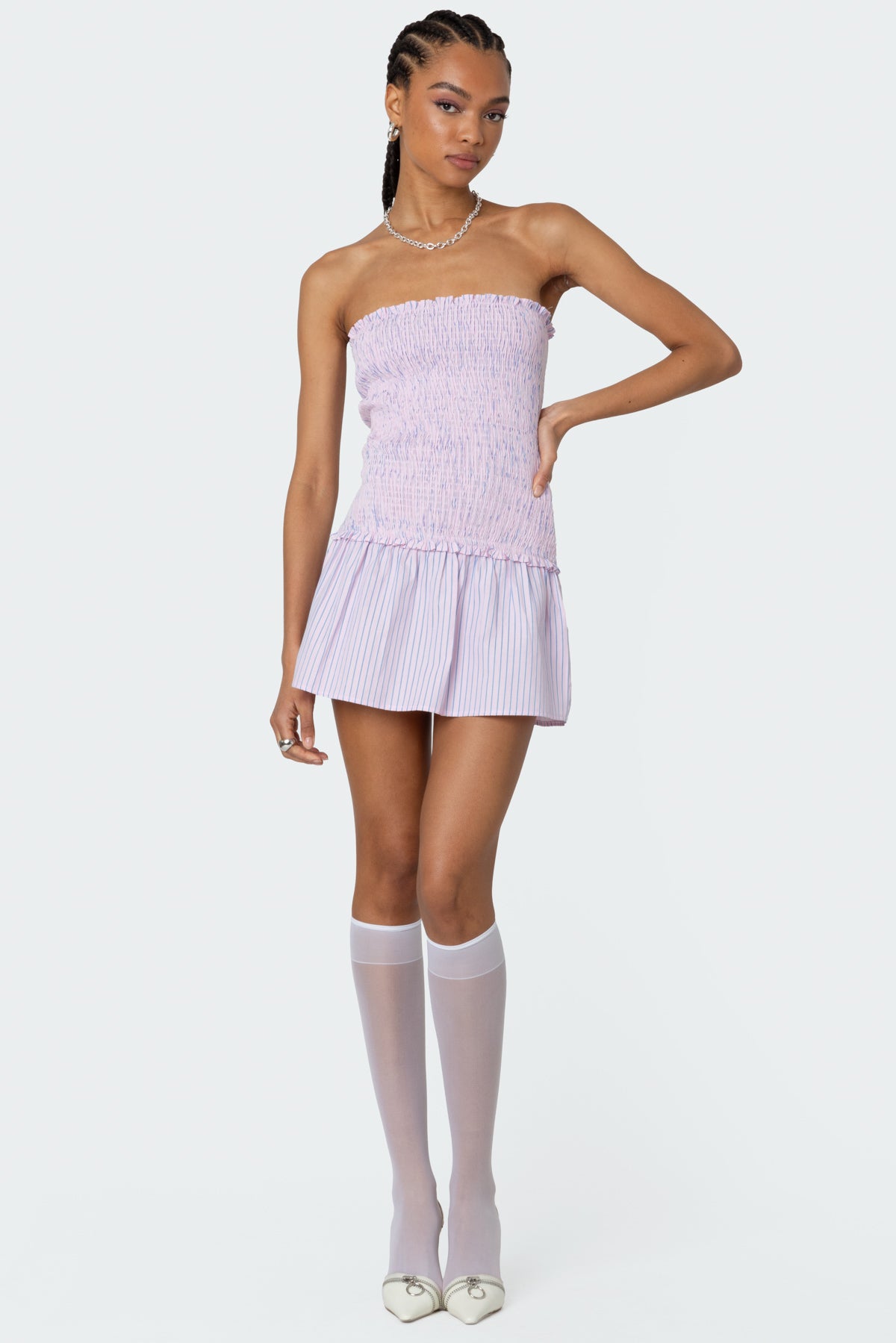 Striped Scrunch Strapless Mini Dress - Image 2