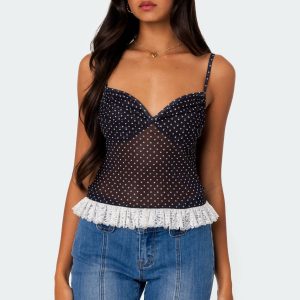 Polka Dot Cupped Mesh Top