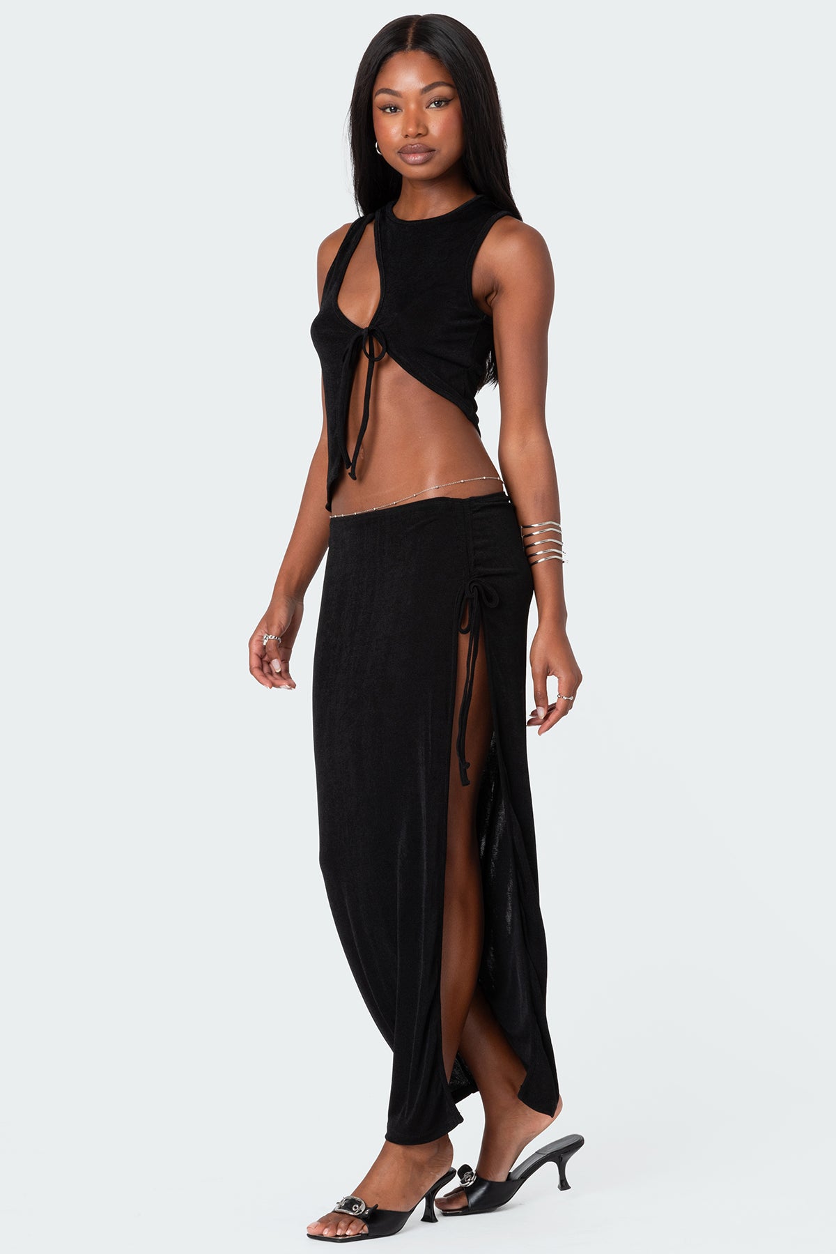 Goldie Slitted Drawstring Maxi Skirt - Image 4