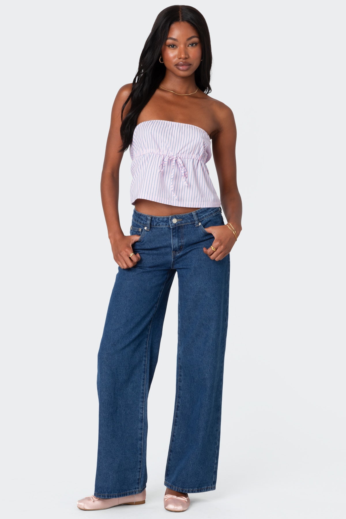 Augusta Pinstripe Strapless Top - Image 2