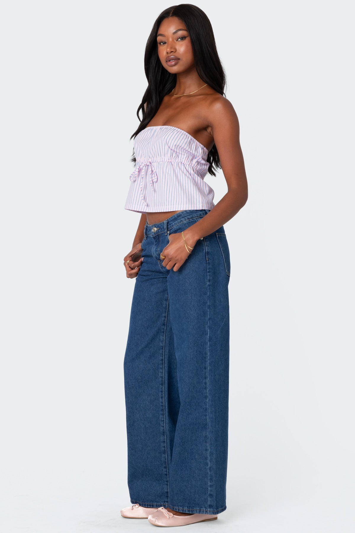 Augusta Pinstripe Strapless Top - Image 3