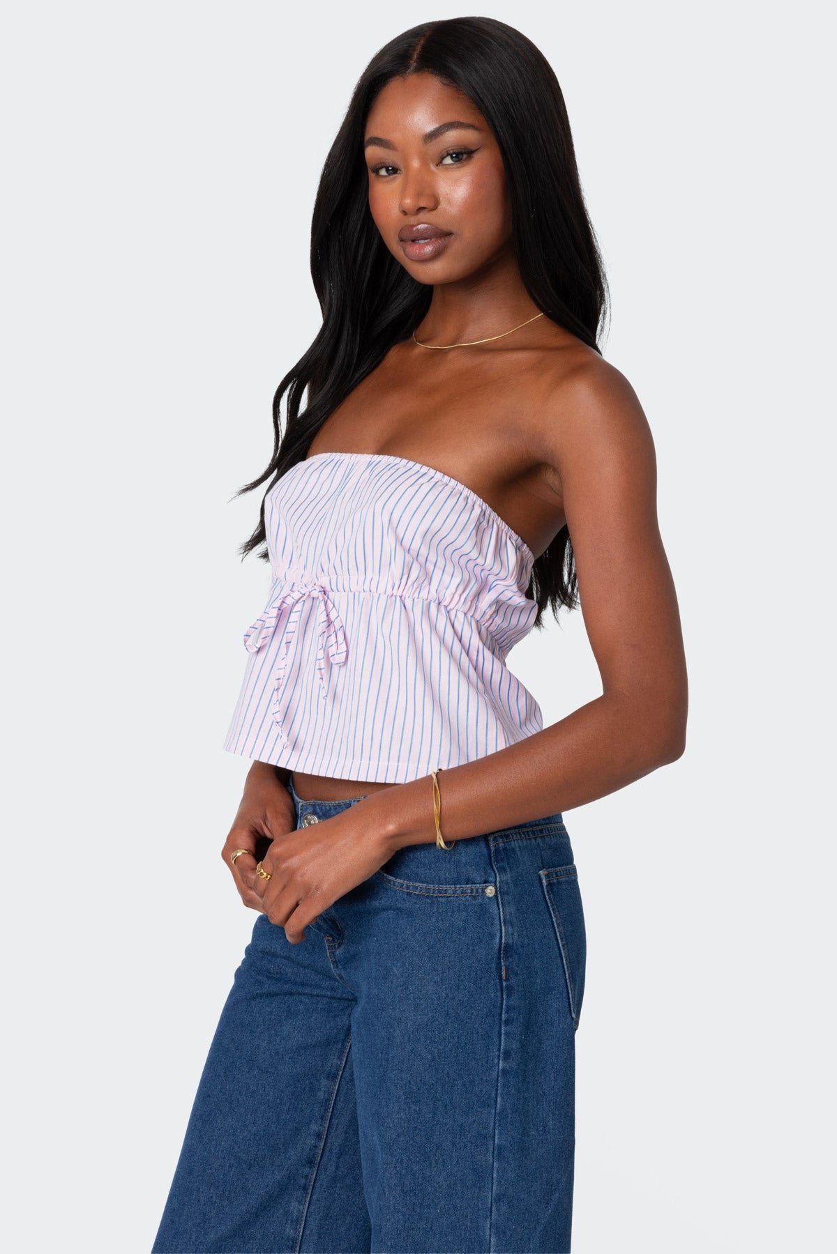 Augusta Pinstripe Strapless Top - Image 4
