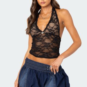 Simona Sheer Lace Halter Top