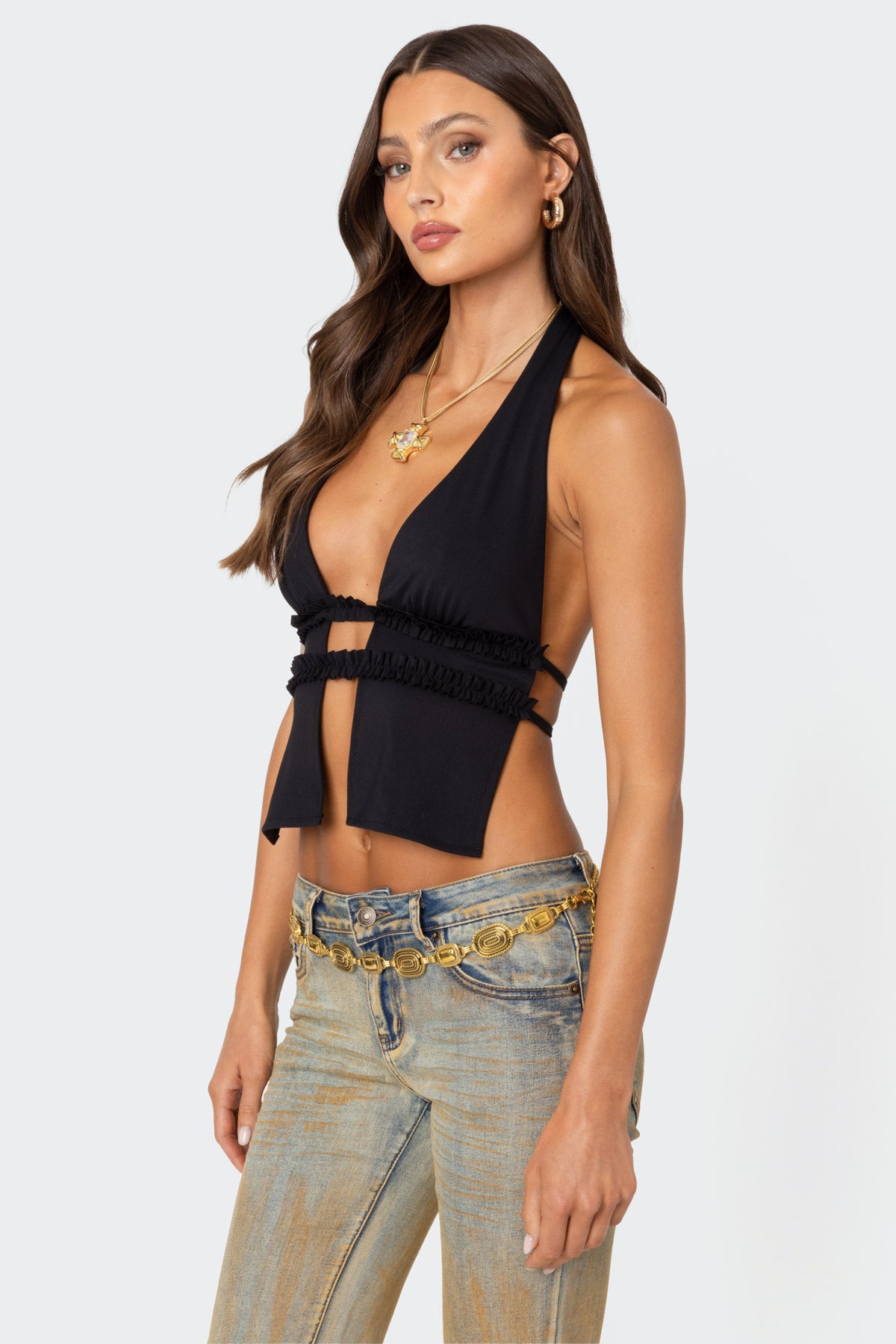 Luma Split Front Backless Halter Top - Image 3