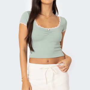 Cinched Lace Trim Top