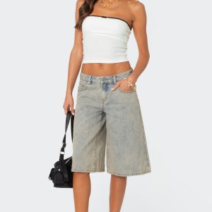 Xtra Long Acid Wash Denim Bermuda Shorts