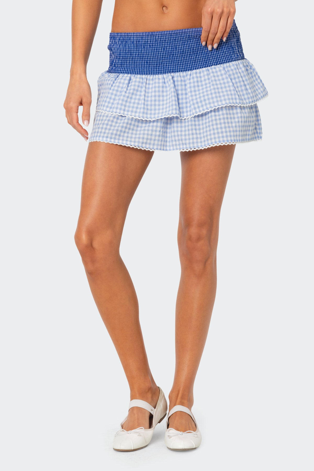 Double Gingham Ruffled Mini Skirt - Image 2