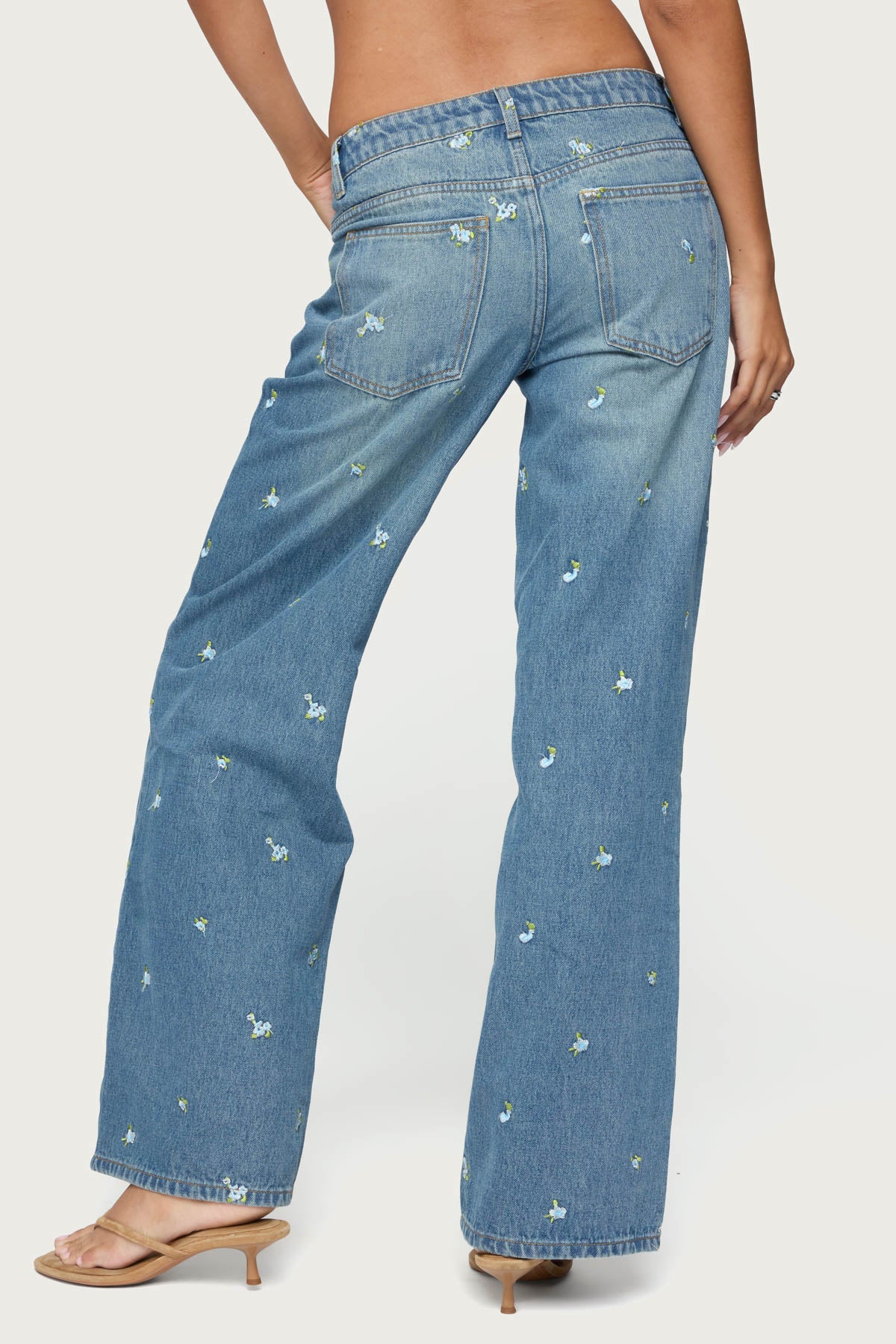 Edna Floral Embroidered Low Rise Jeans - Image 5