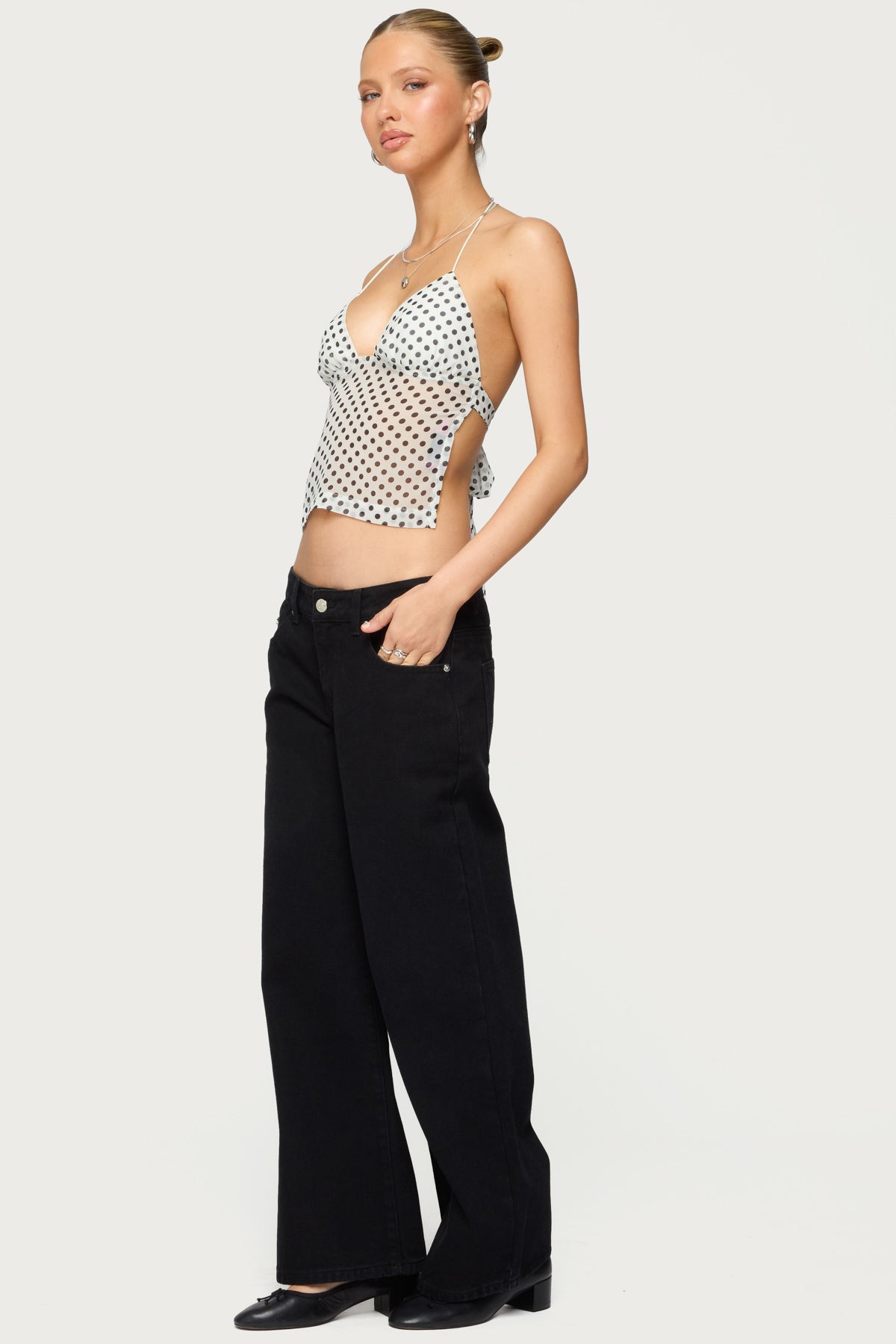 Polka Dot Backless Chiffon Top - Image 4