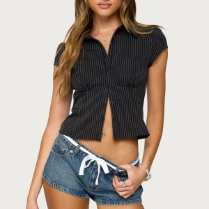 Juney Pinstripe Tailored Button Up Shirt