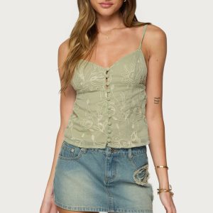 Embroidered Button Up Tank Top