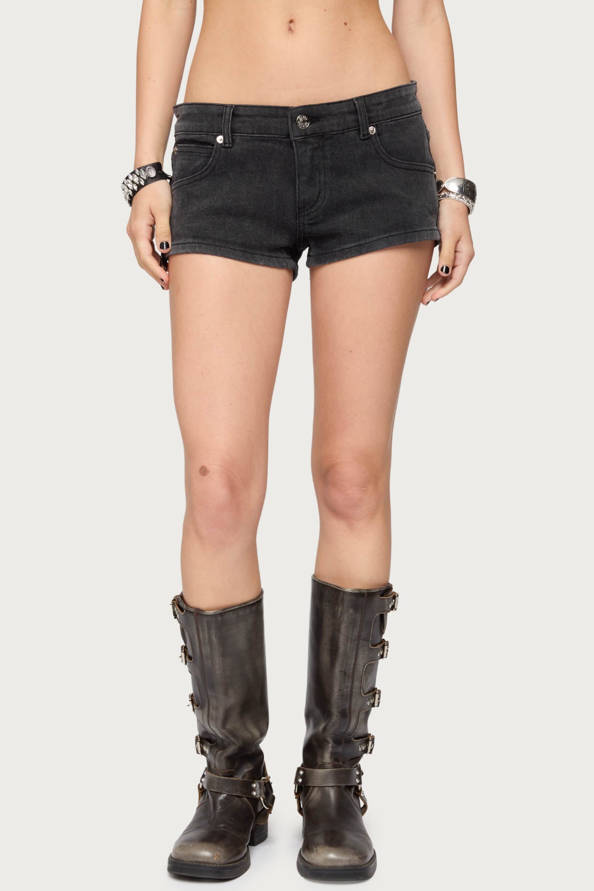 Syra Zipper Low Rise Denim Shorts - Image 3