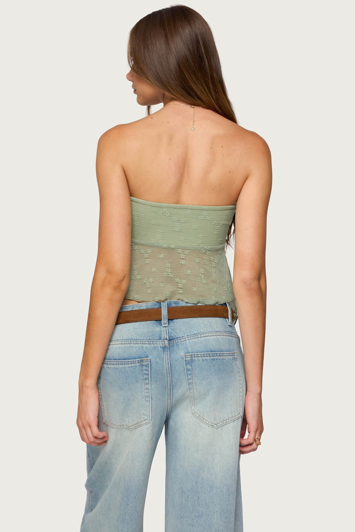 Embroidered Sheer Strapless Top - Image 4