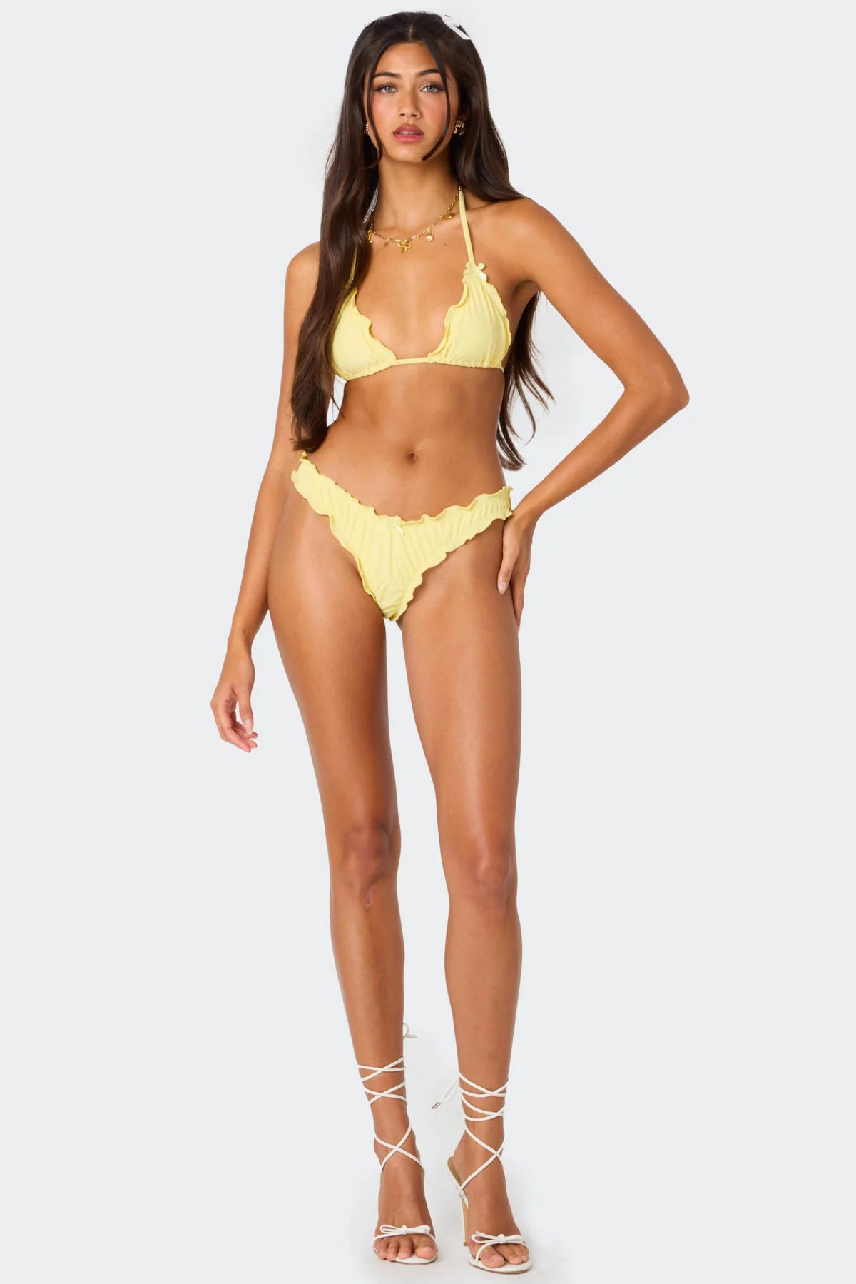 Golden Ruffle Edge Triangle Bikini Top - Image 2