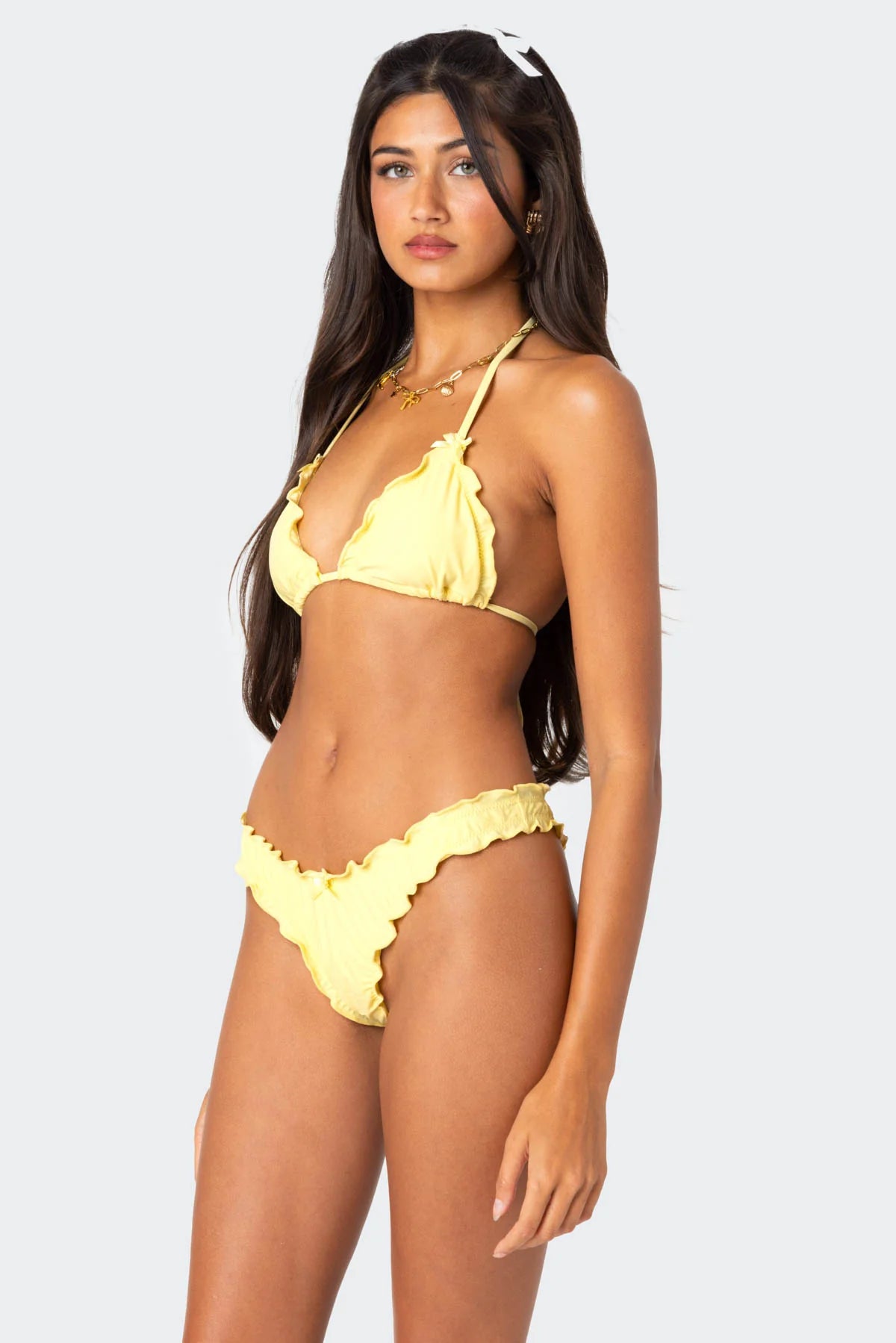 Golden Ruffle Edge Triangle Bikini Top - Image 3