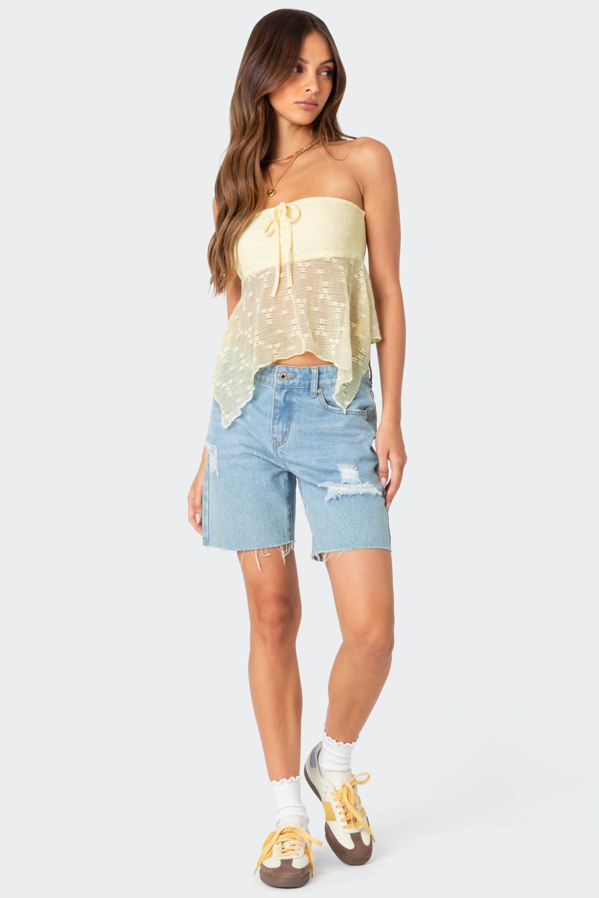 Embroidered Sheer Strapless Top - Image 2