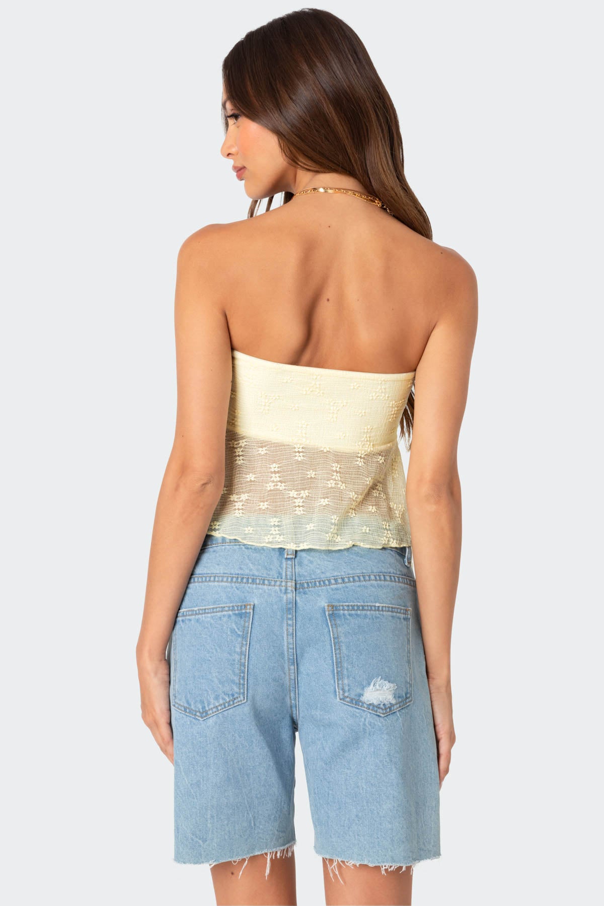 Embroidered Sheer Strapless Top - Image 4