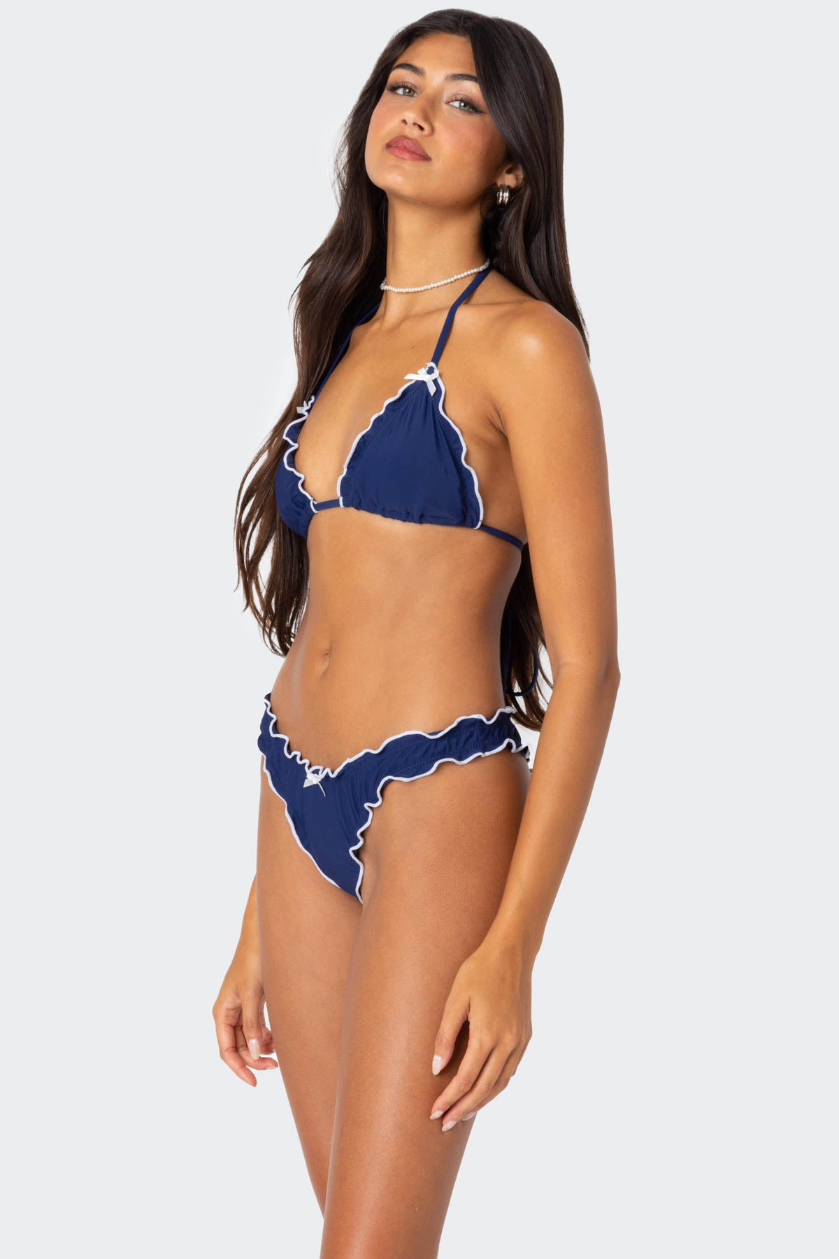Golden Ruffle Edge Triangle Bikini Top - Image 3