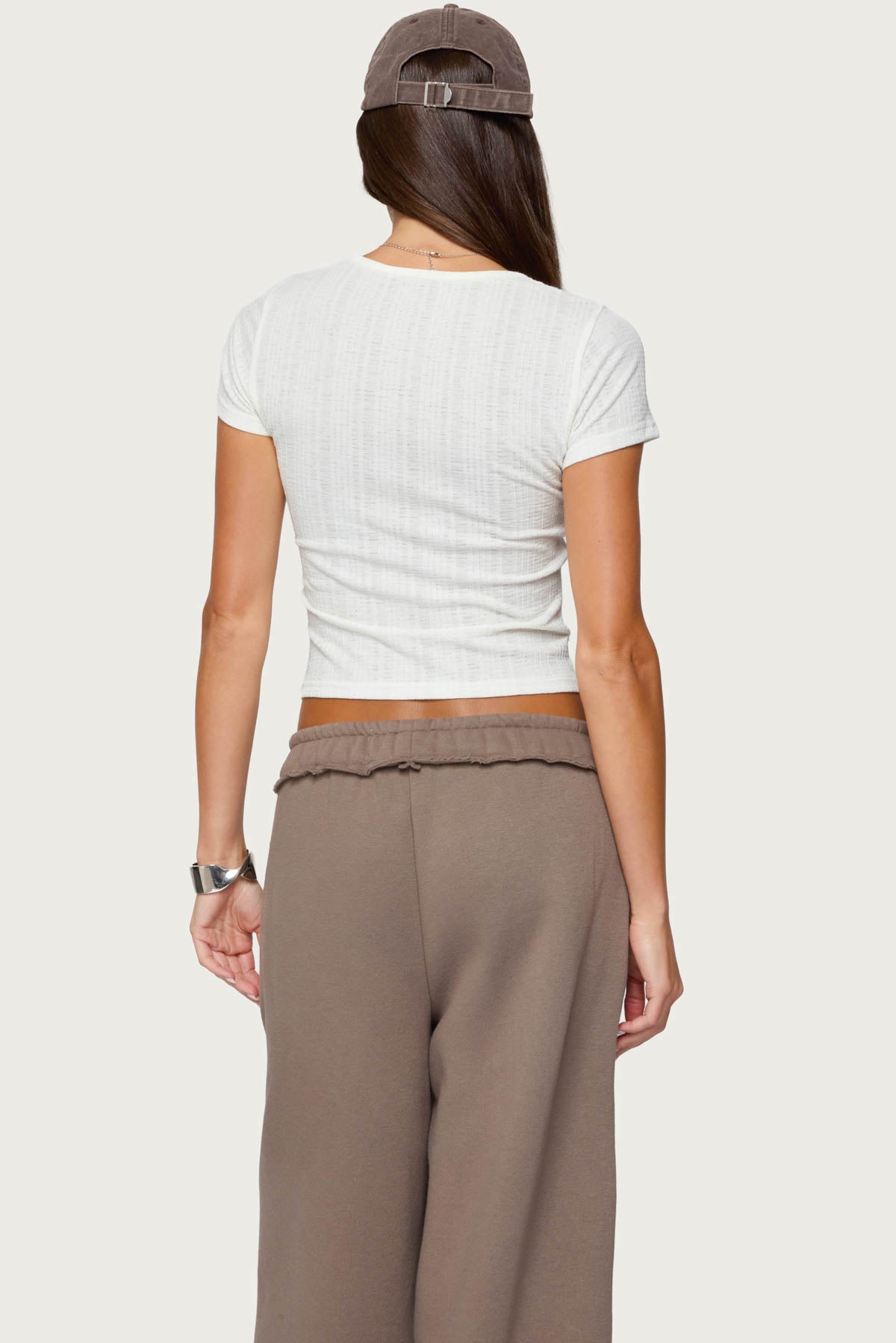 Semi Sheer Ribbed V Neck T Shirt - Image 5
