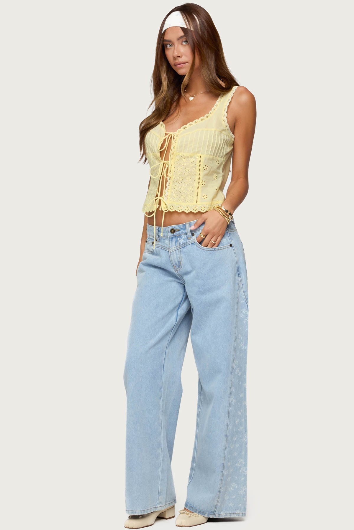 Floral Split Low Rise Jeans
