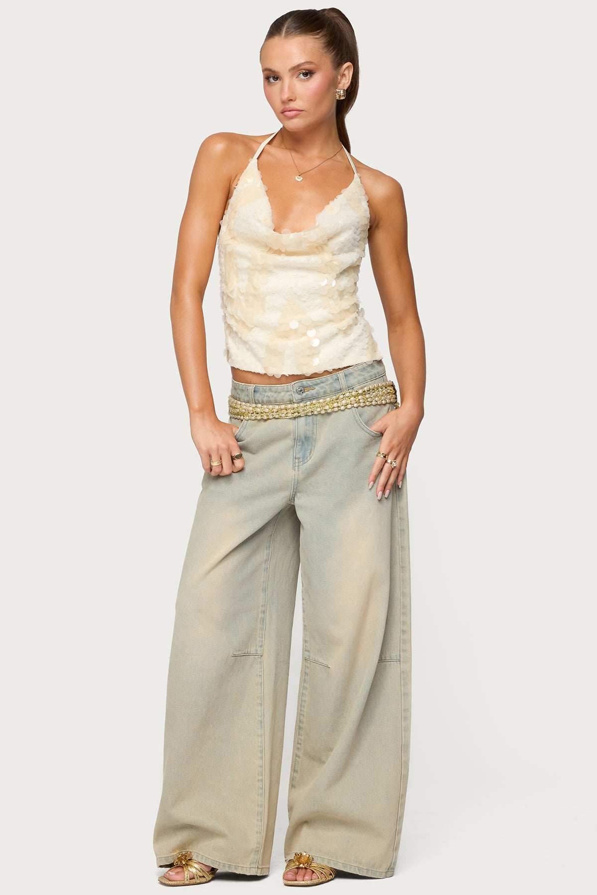 Reid Backless Sequin Cowl Neck Top - Image 3