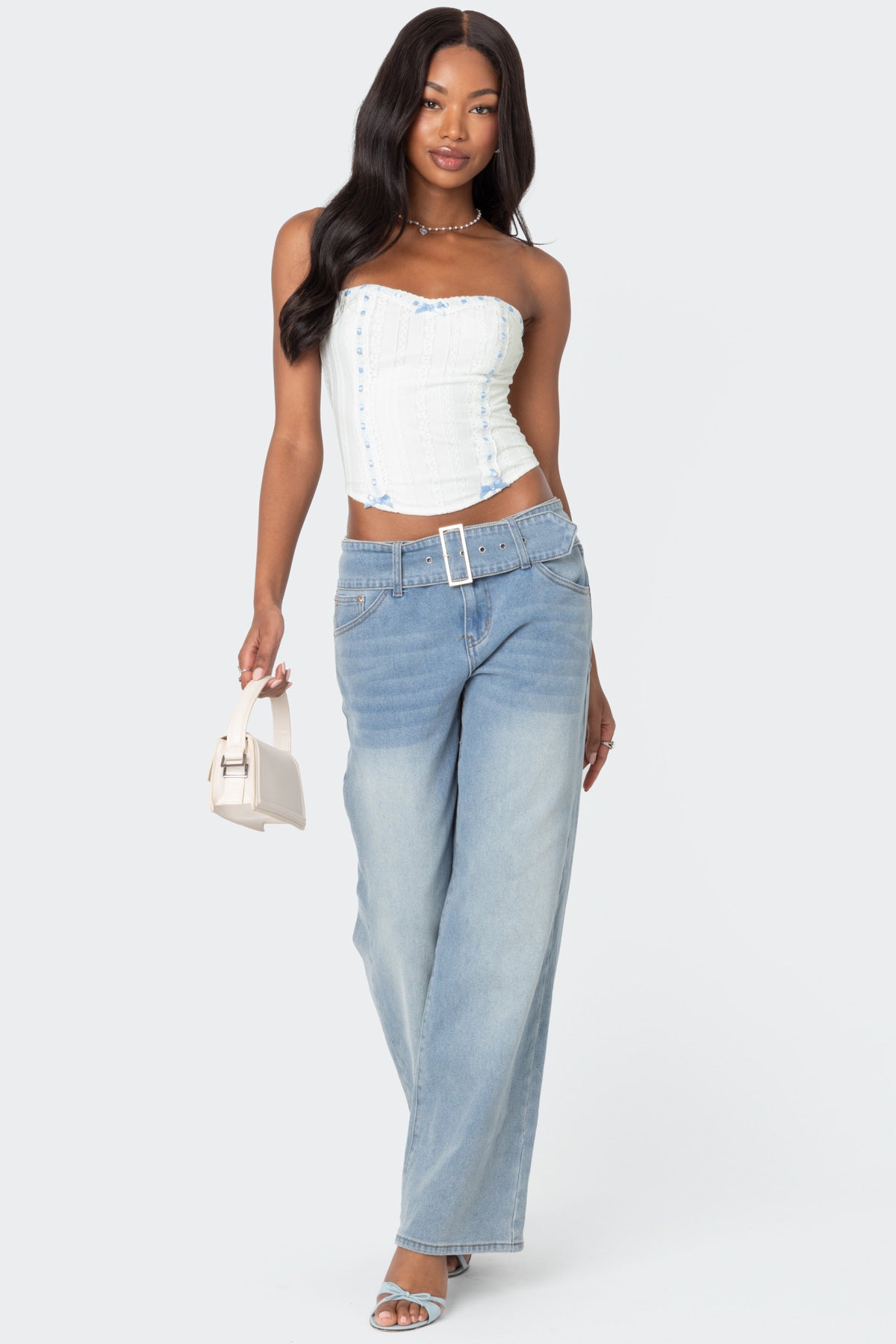 Mist Lacey Ribbon Corset - Image 4