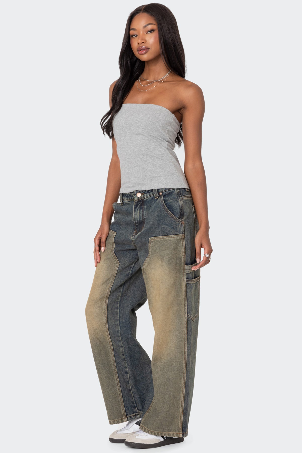 Contrast Panel Low Rise Washed Jeans - Image 3