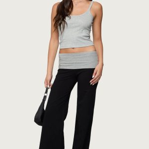 Wide Leg Contrast Fold Over Pants