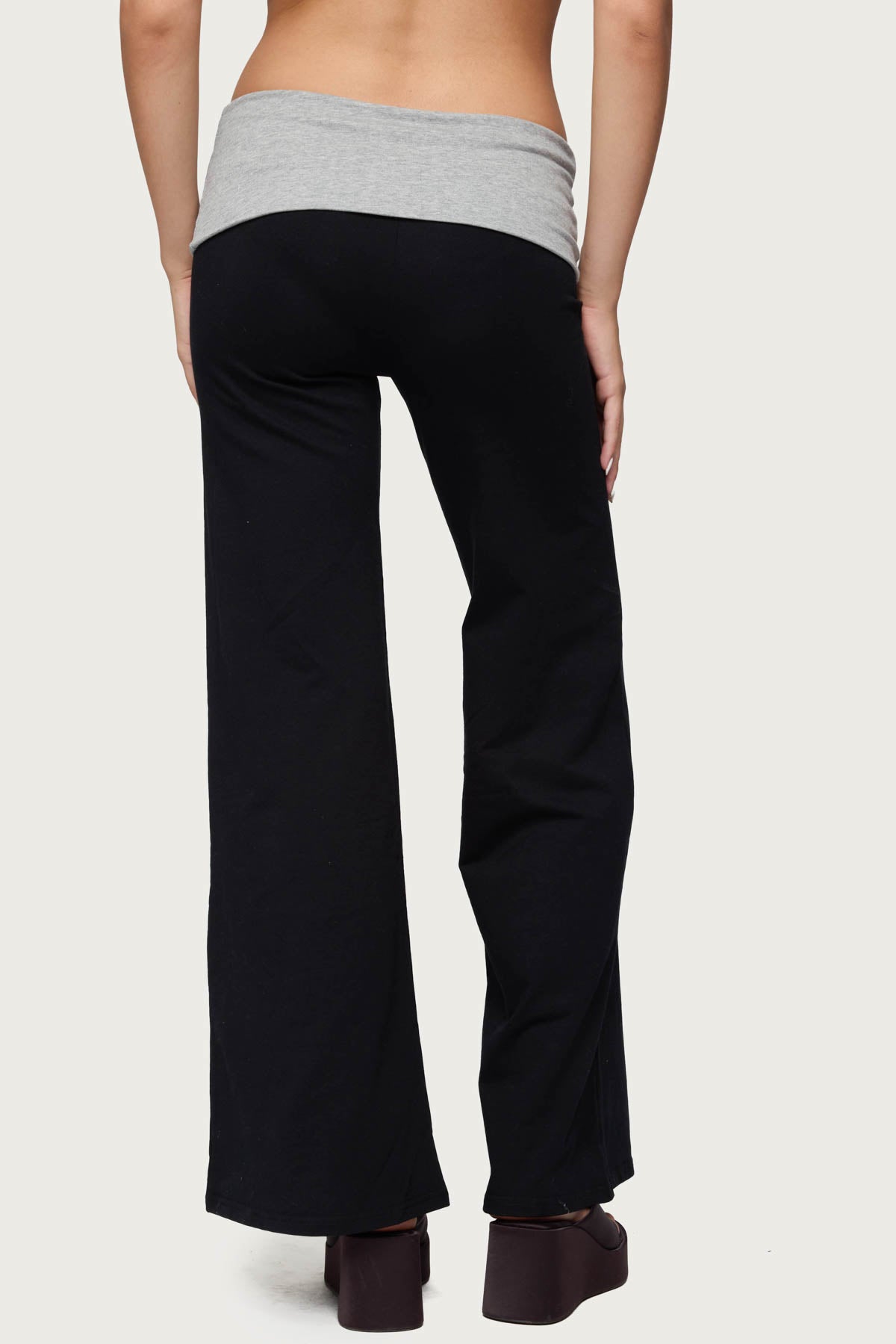 Wide Leg Contrast Fold Over Pants - Image 4