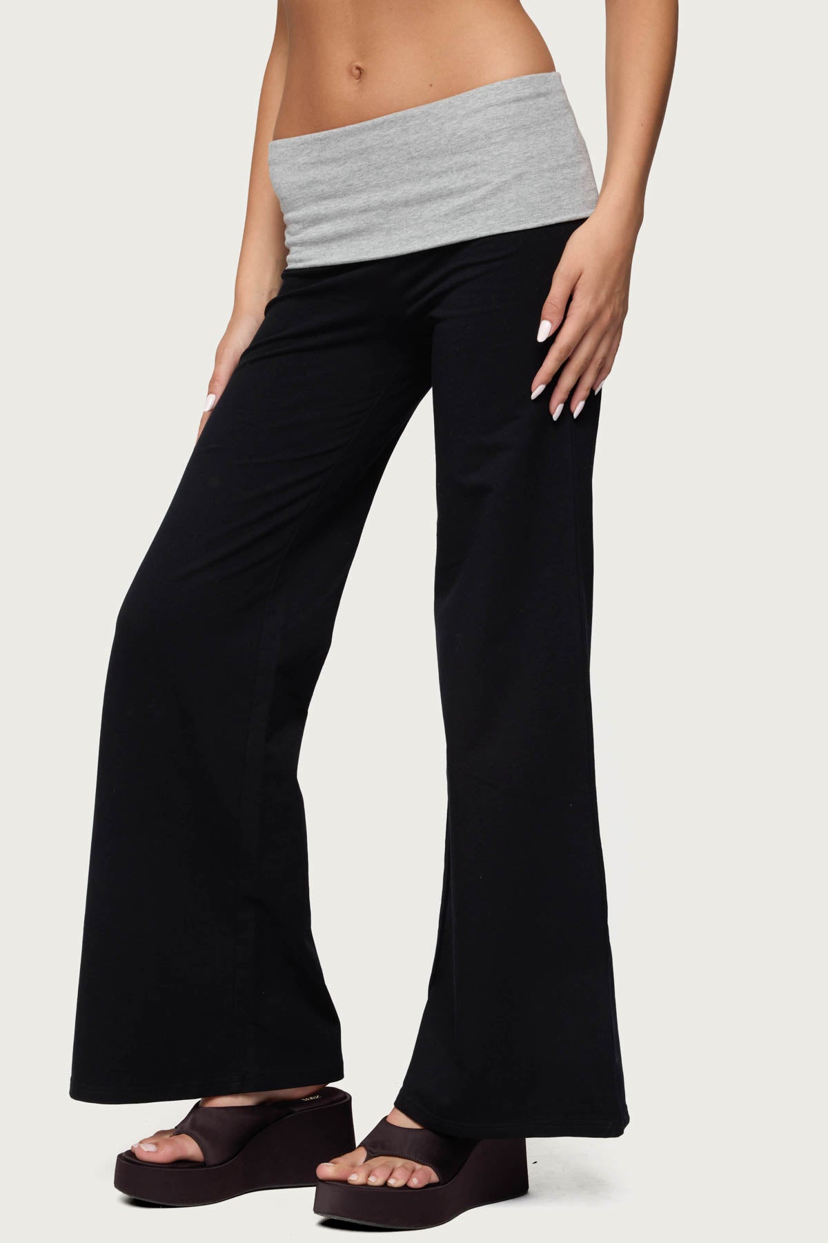 Wide Leg Contrast Fold Over Pants - Image 2
