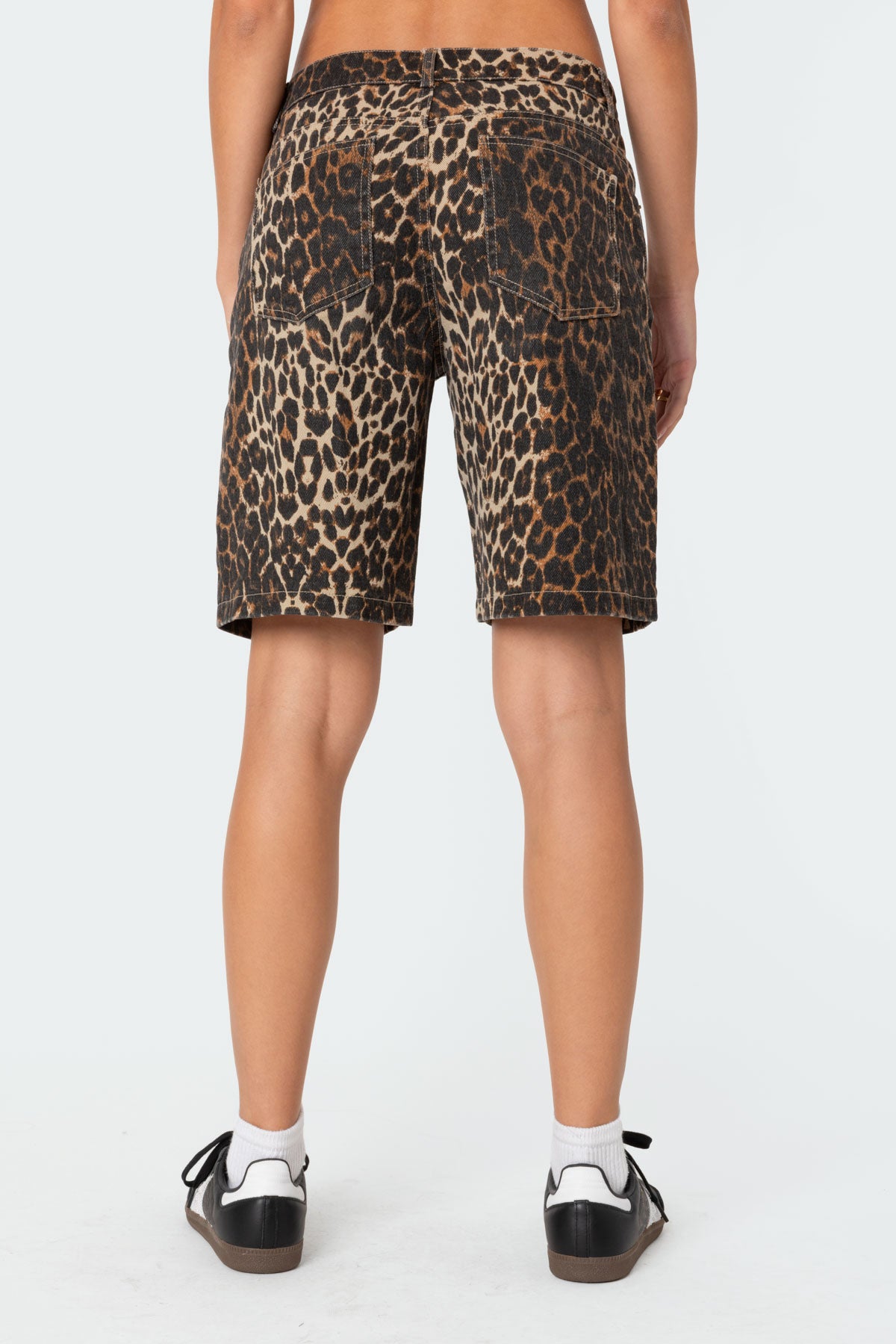 Leopard Low Rise Denim Bermuda Shorts - Image 5