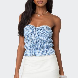 Lanna Gingham Elastic Scrunch Top
